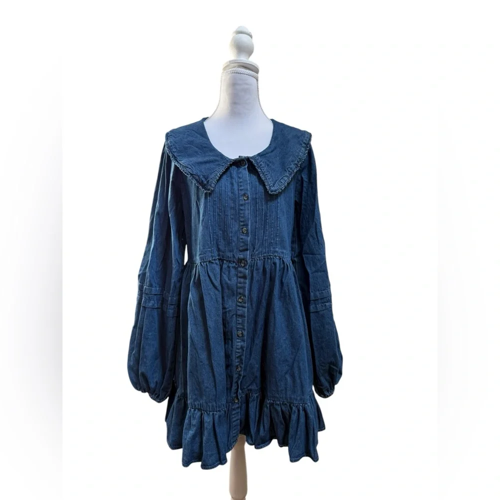 BDG Urban Outfitters Women’s Long Sleeve Button Front Denim Collar Dress Small - Picture 6 of 12